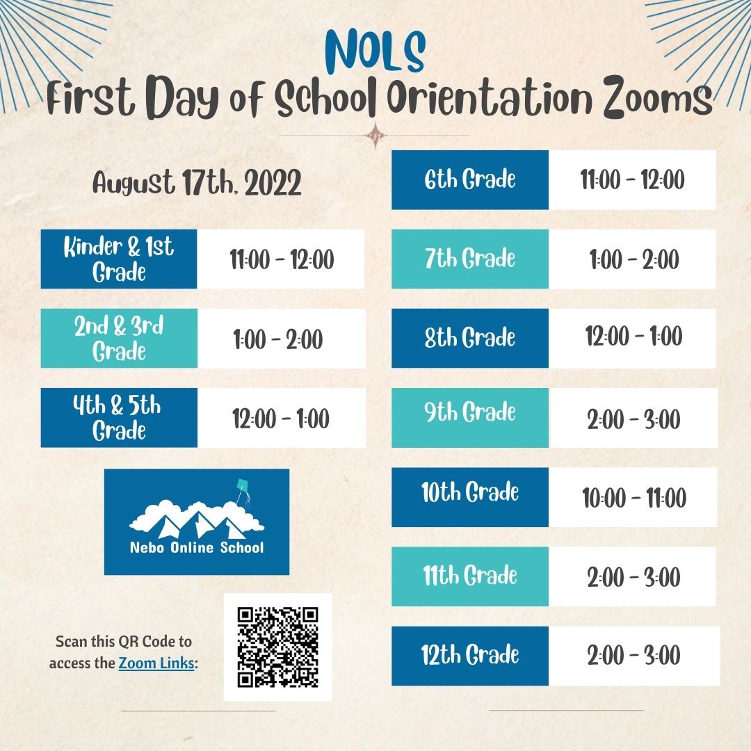 First Day of School Orientation Zoom Schedule